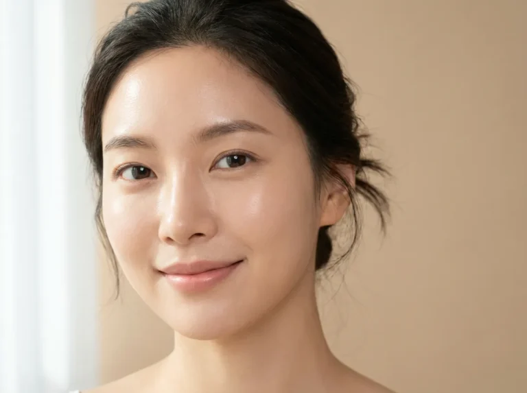 Portrait of Asian woman with clear glowing skin
